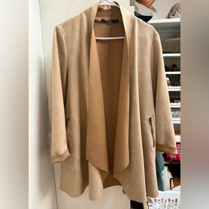Women’s Draped Open-Front Coat in Camel